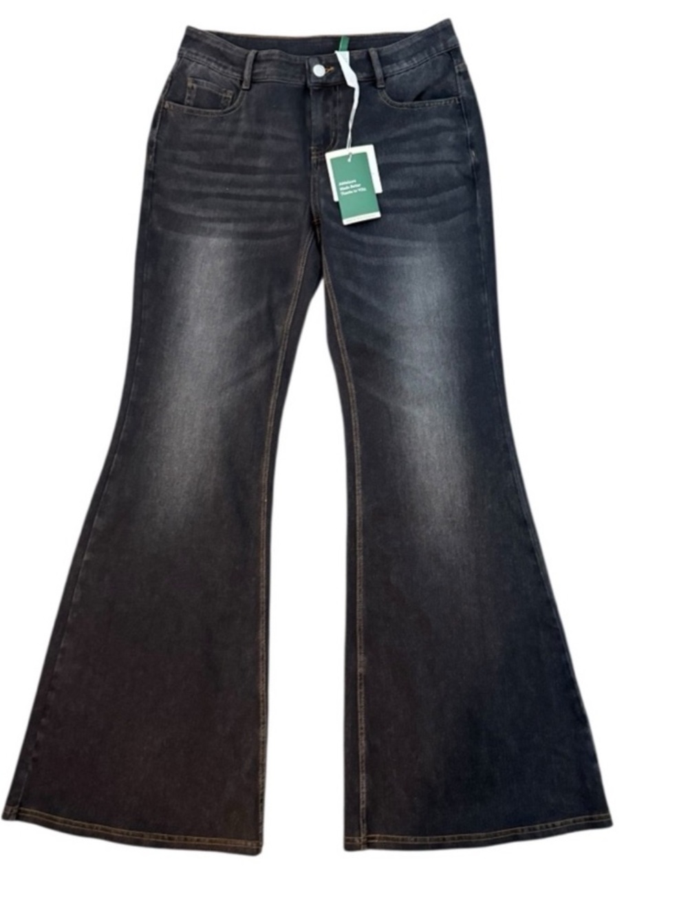HALARA Women's Black Flare Jeans with Faded Finish